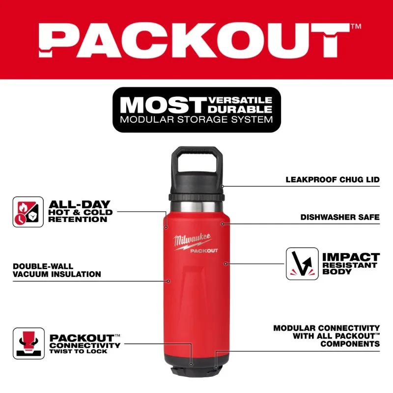 Milwaukee 48-22-8382R/48-22-8396R/48-22-8397R PACKOUT™ Insulated Bottle With Chug Lid Power Tool Accessories