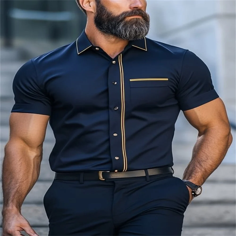 New arrivals of brand men's summer business short-sleeved shirt with lapel, dress shirt for men, large size shirt. Fast shipping