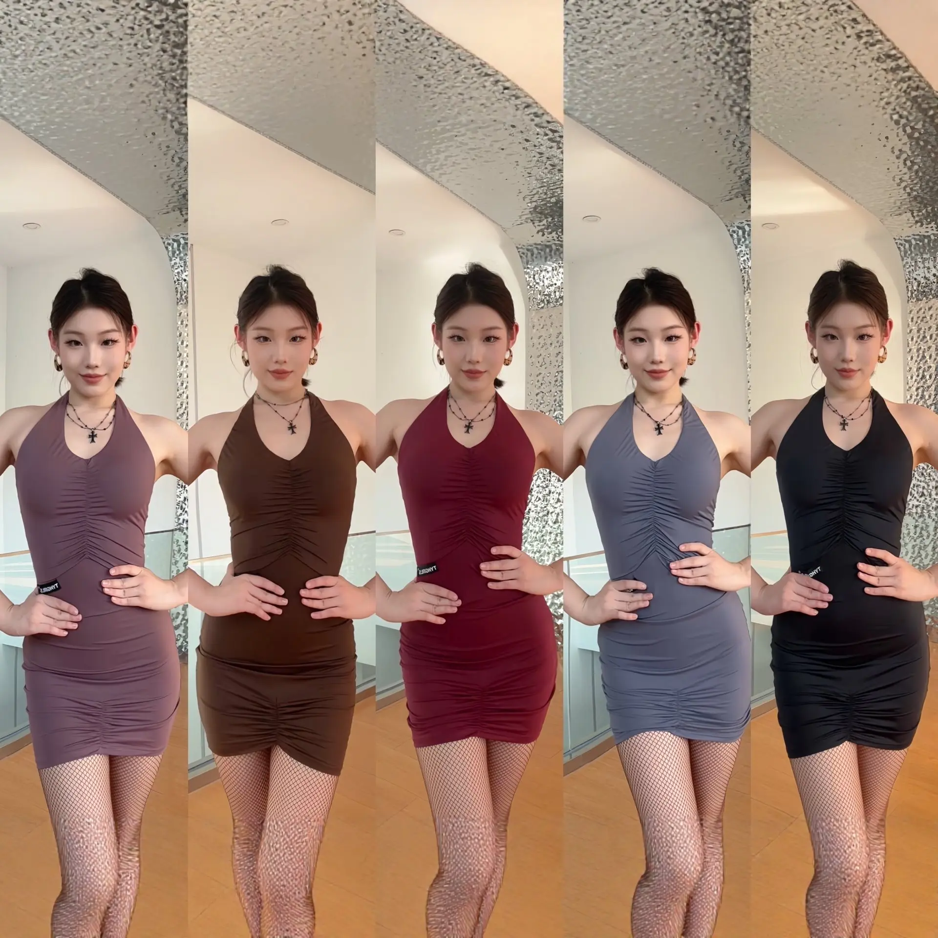 

Тонкое красное платье для латинских танцев, женское сексуальное короткое платье с вырезом на шее, одежда для взрослых для клубных вечеринок, одежда для танцев румба, сальса, танго, DNV25252