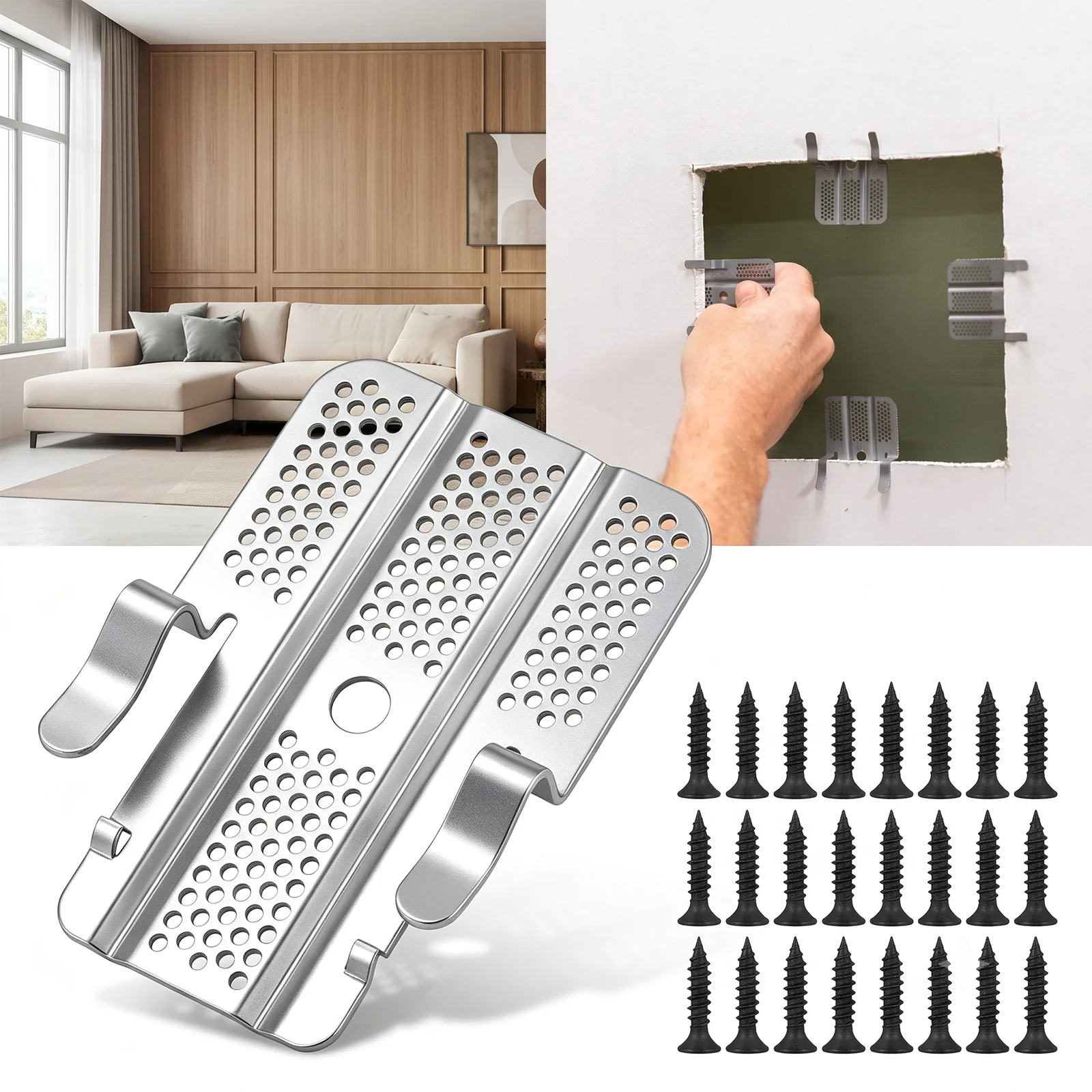 Steel Drywall Repair Clips 12-Packs / 6 Packs, Heavy Duty Wall Hole Patch Fastener Fix Tool Kit For 1/2 And 5/8 Inch Panels