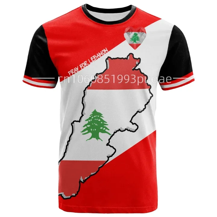 Lebanon T-Shirt 2024 Men\'s Flag of Lebanon Flag T-Shirt Casual Fashion Street Oversize Round Neck T-Shirt