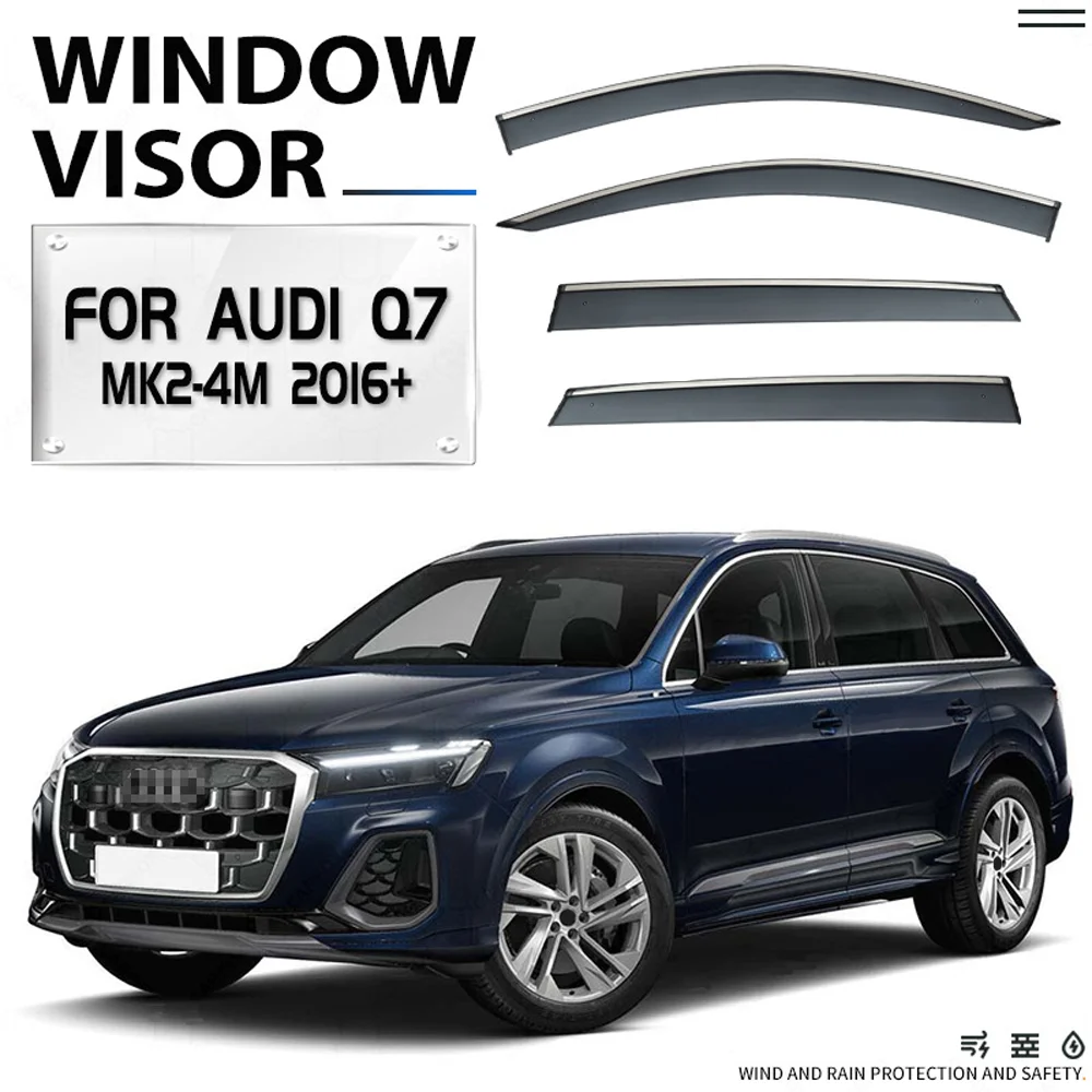 

Chrome Strips Rain Guards for Audi Q7 4M 4MB 2015-2021 Window Visor Wind Deflectors Door Visor Vent Shades Ventvisor
