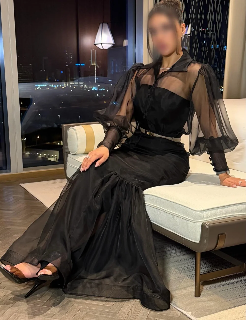 Customized Black Formal Sizes Available Jersey Pleat Sash Button Mermaid High Collar Floor-Length Evening Dresses for Woman