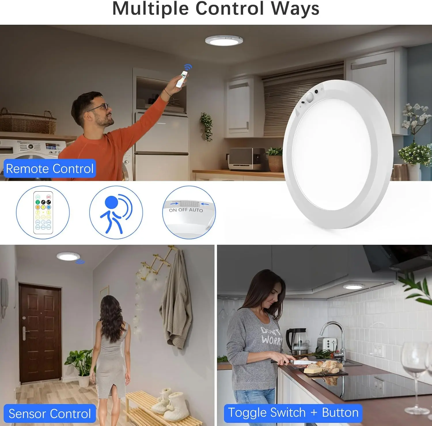 PIR Motion Sensor Ceiling Light USB Rechargeable Dimmable 3 Colors Remote Control Timer Wireless LED Flush Mount Ceiling Lamp