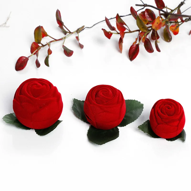 

12pcs/lot New Fashionable Rose Flower and Branch Ring Box Exquisite Velvet Flocking Gift Box for Earrings