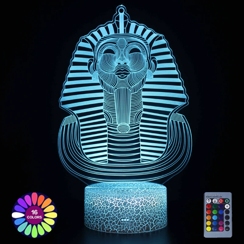 Lâmpada led acrílico gravura faraó estátua luz da noite usb alimentado por bateria toque remoto luzes led cor mudando lâmpada de mesa presente