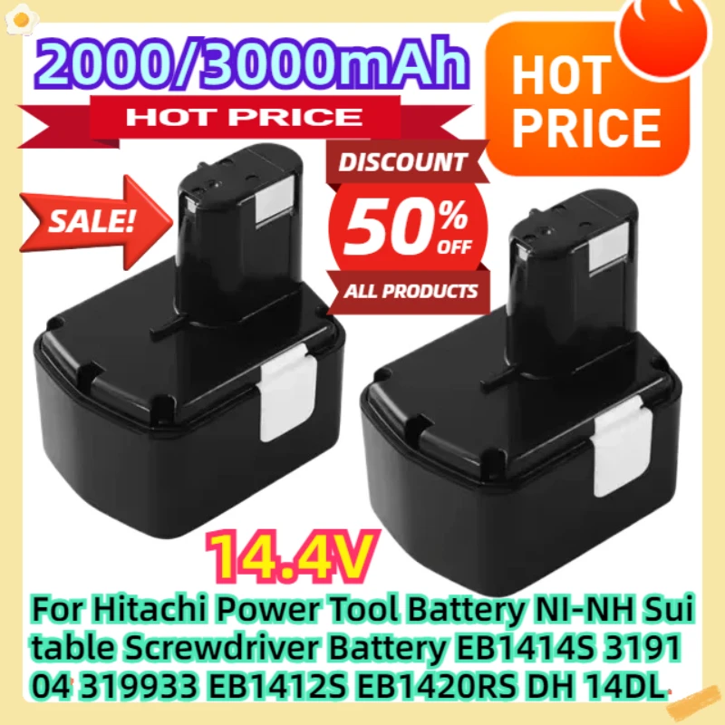 For Hitachi Power Tool Battery 14.4V NI-NH Suitable Screwdriver Battery EB1414S 319104 319933 EB1412S EB1420RS DH 14DL