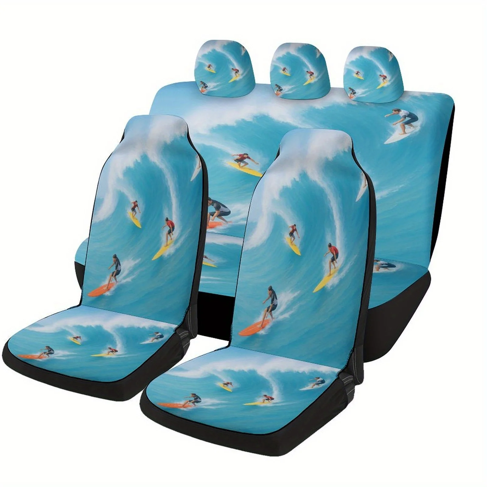 

Surfing Wave Themed Car Seat Cover Set For Most Cars, Fashionable Novelty Car Seat Protector Covers Full Set, Universal Car Seat