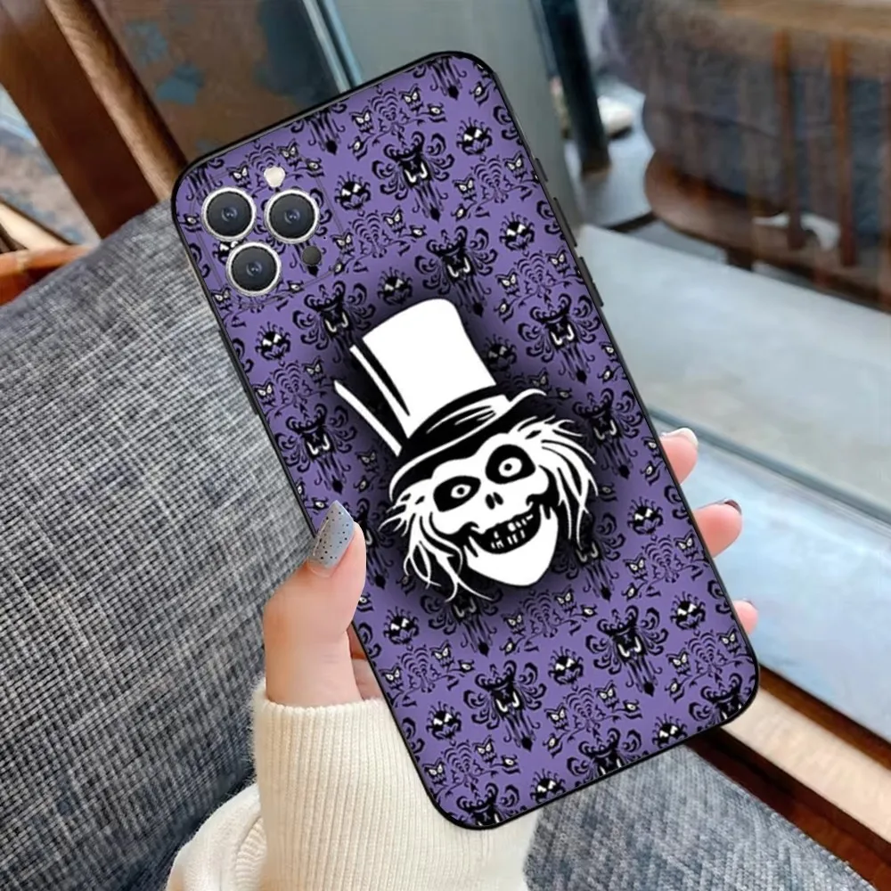 حافظة هاتف H-Haunted Mansion لهاتف iPhone 15,14,13,12,11,Plus,Pro Max,XS,X,XR,SE,Mini,8,7 غطاء أسود من السيليكون الناعم