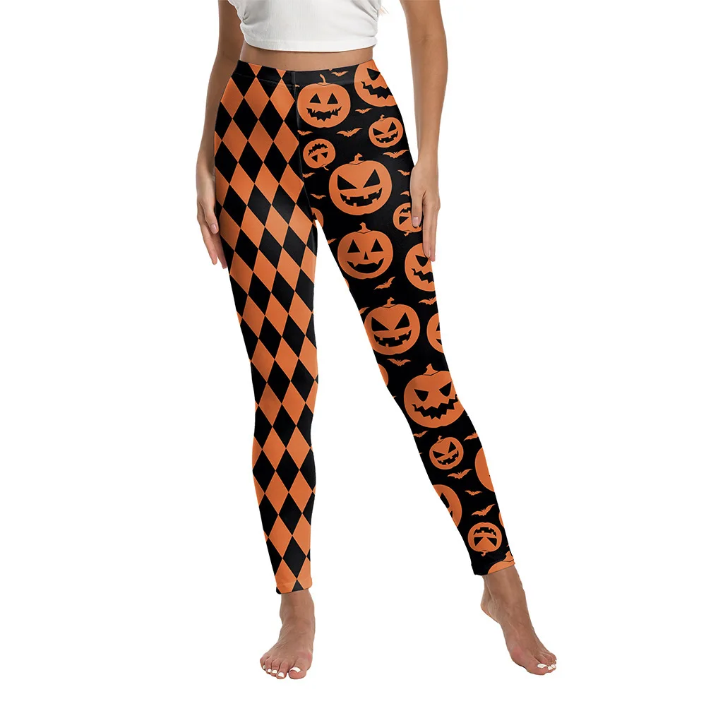 

Women's Halloween Pumpkin Skull All Over Print High Waist Yoga Leggings Full Length Stretch Slim Fit Printed Workout Pants