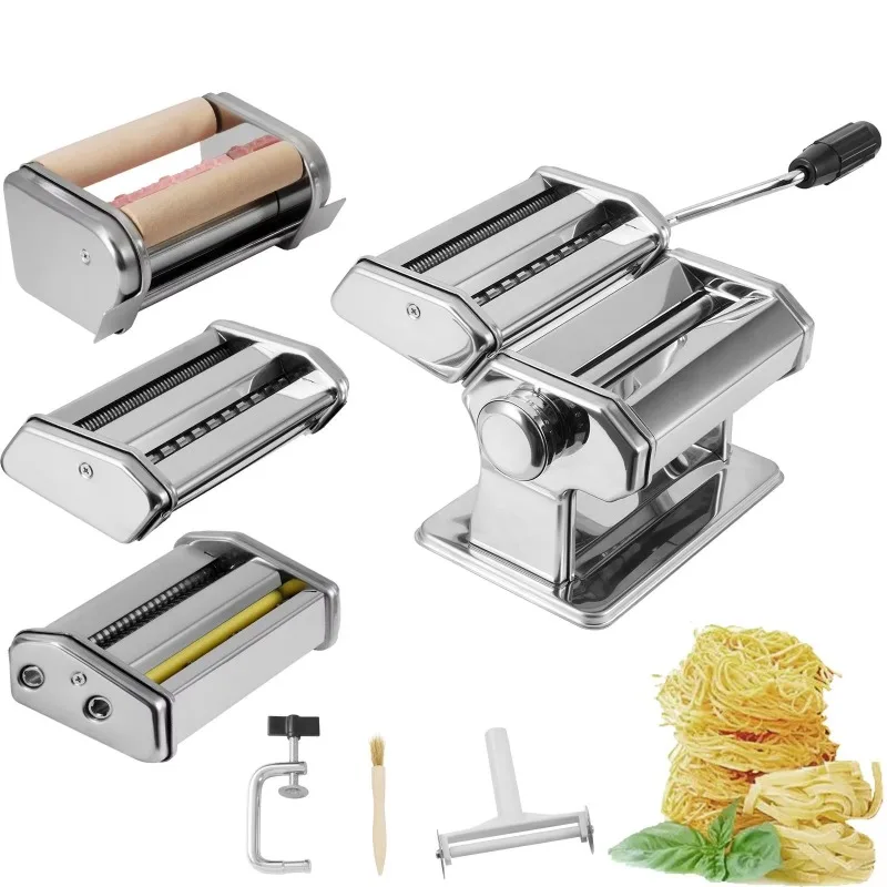 Adjustable stainless steel noodle machine 9-speed setting, noodle roller cutter, manual noodle pressing tool