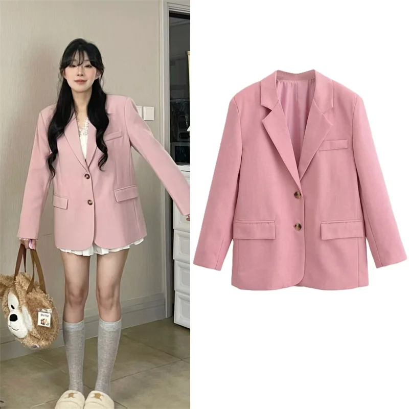 

Women's Pink Blazer Casual and Elegant Women's Spring and Autumn New Korean-Style Top Street Fashion