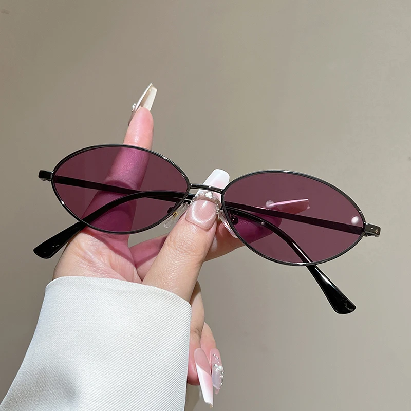 KAMMPT Vintage Oval Sunglasses 2026 New Stylish Metal Rim Solid Color Outdoor Casual Shades Women Trendy Retro Decor Sun Glasses