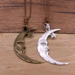 1Pcs 50X82mm Big Grandfather Moon Charms Stars Pendants Handmade With Leather Cord For DIY Jewelry Necklace Making