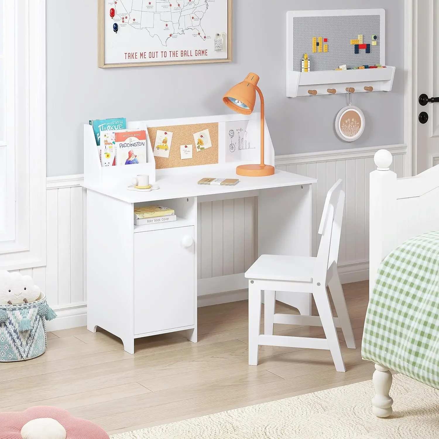 Kids Study Desk with Chair, Wooden Children School Study Table with Hutch and Chair for 3-8 Years Old, Student's Study Computer