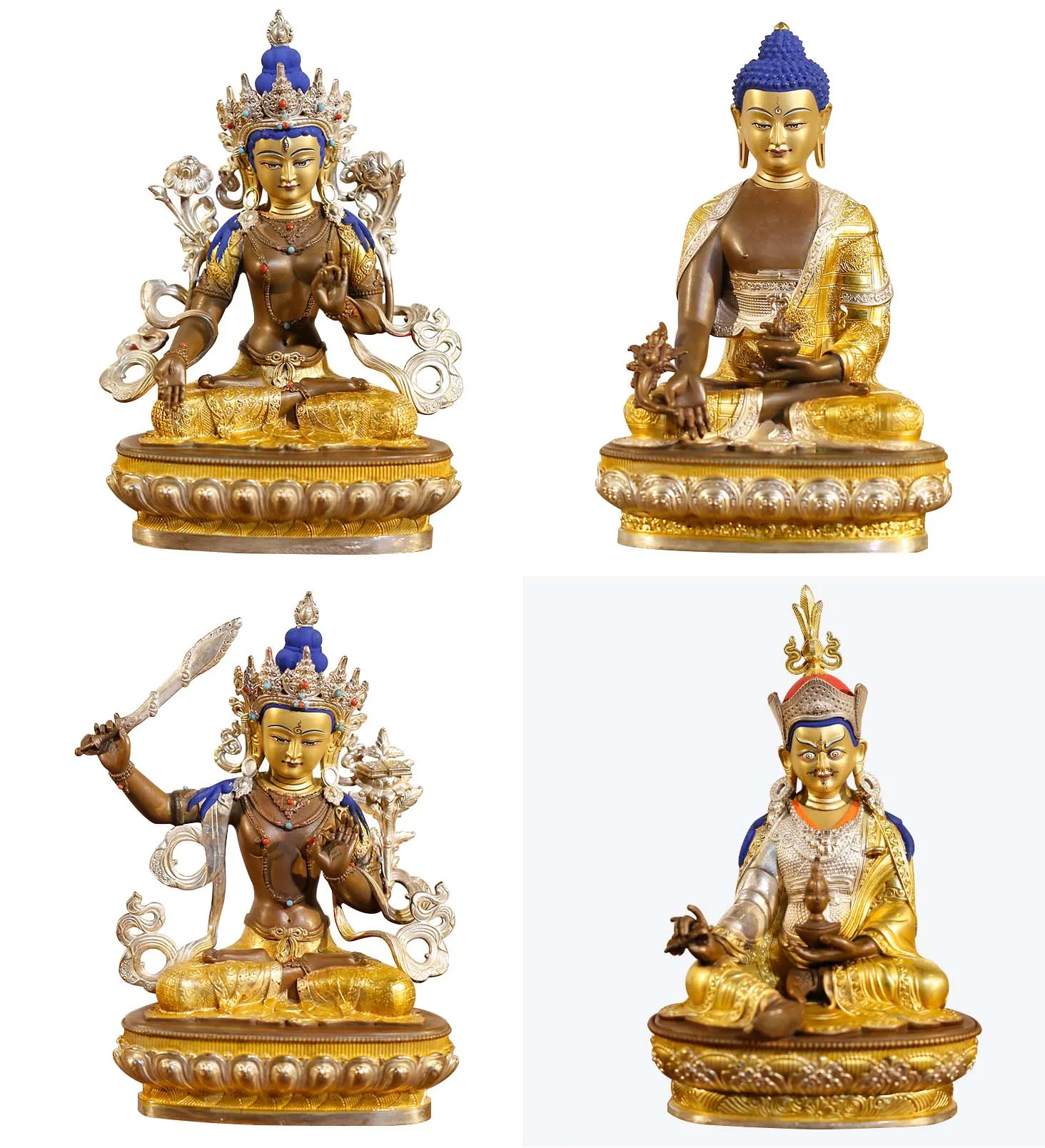 high grade Upscale Thailand Rinpoche Pharmacist Buddha White Tara Manjusri GUAN YIN COPPER statue Efficacious