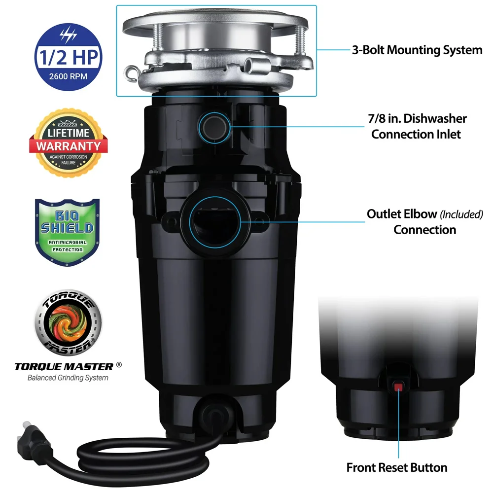 5 Garbage Disposal with Cord, 1/2 HP Economy   10-US-WM-058-3B