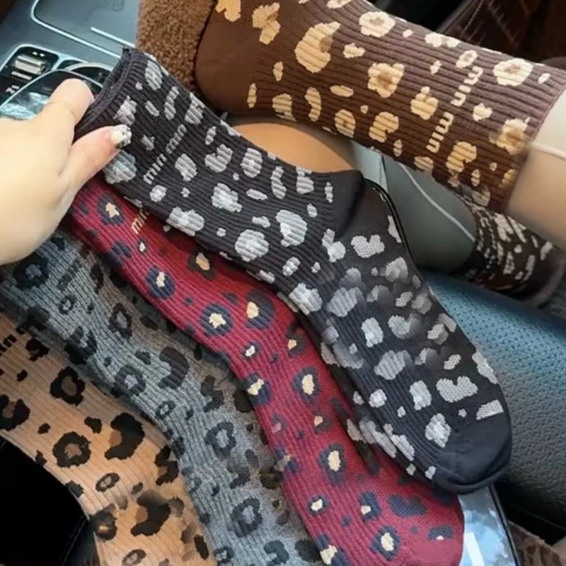 Thicken Autumn Winter Socks Japanese Vintage Fashion Leopard Print Thermal Socks High Quality Women Warm Sexy Wild Trendy Socks