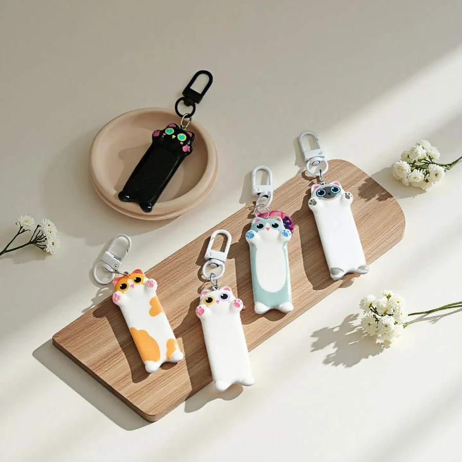 Noter Neue Mode 5 Farben Lange Katze Schlüsselbund Niedlichen Cartoon Tier Tasche Dekoration Acryl Anhänger Schlüsselring Freundschaft Schmuck