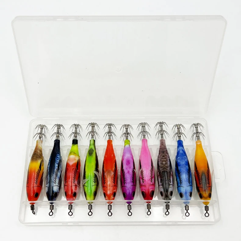 ShareShark 10 Stück/Box 5,6g Leuchtende Horizontale Garnelen-Tintenfischhaken-Köder-Set Geeignet für Meeresangeln auf Tintenfische und Oktopus – Detail 6