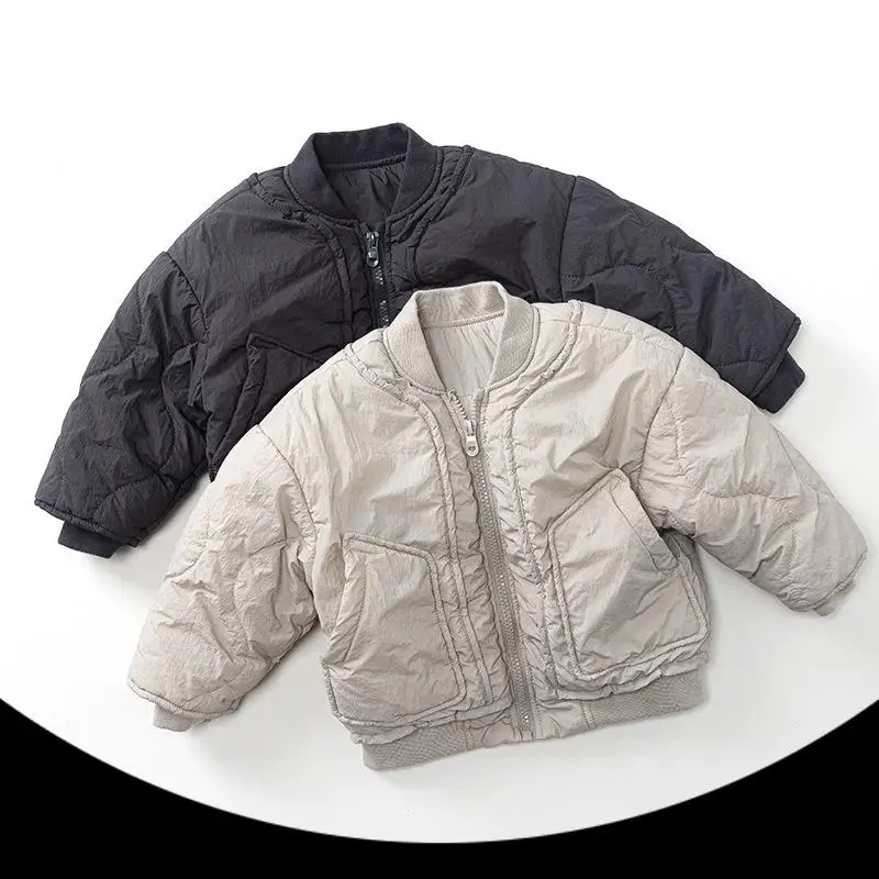 

2025 Winter New Children Cotton Padded Jacket Boys Girls Warm Coat Plus Velvet Thick Baby Casual Jacket Fashion Kids Clothes