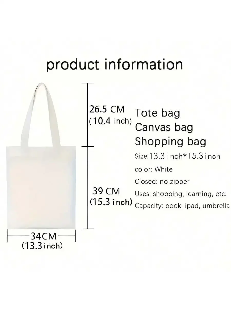 

Canvas Tote Bag White Large Capacity Lightweight Shoulder Bag For Shopping Travel Office
