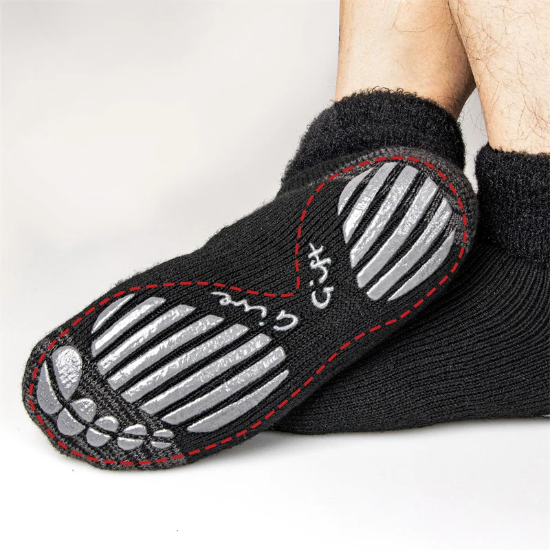 Mens Thermal Socks Winter Warm Short Cotton Thick Plus Velvet Home Sleeping Soft Anti slip Floor Sock Male Gift Slipper 2023 New