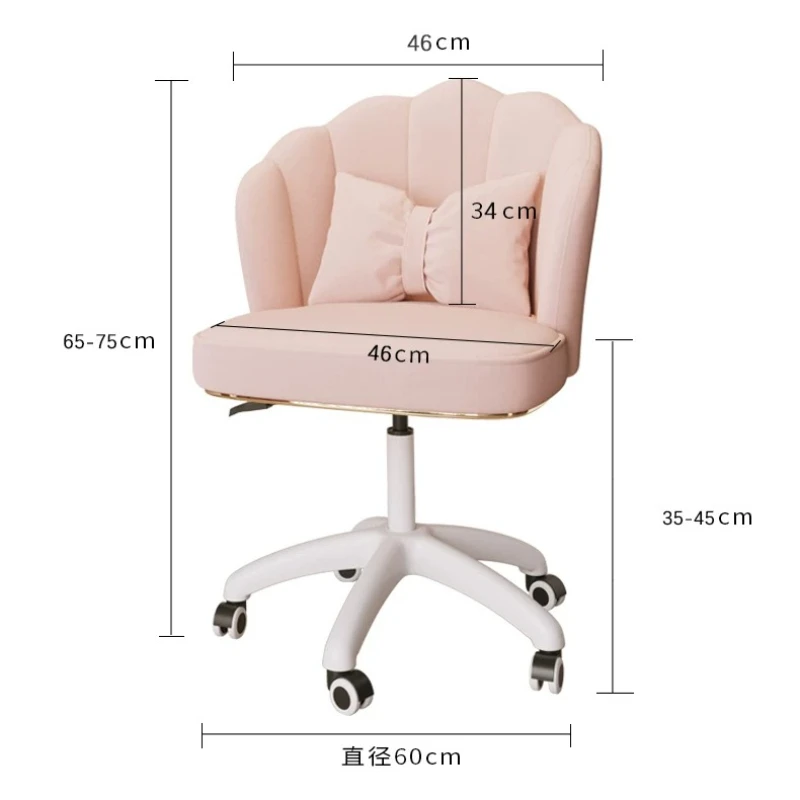 Nordic Wheels Makeup Stool Office Modern Rolling Pink Vanity Chairs Rotatable Bow Taburete Alto Para Tocador Bedroom Furniture