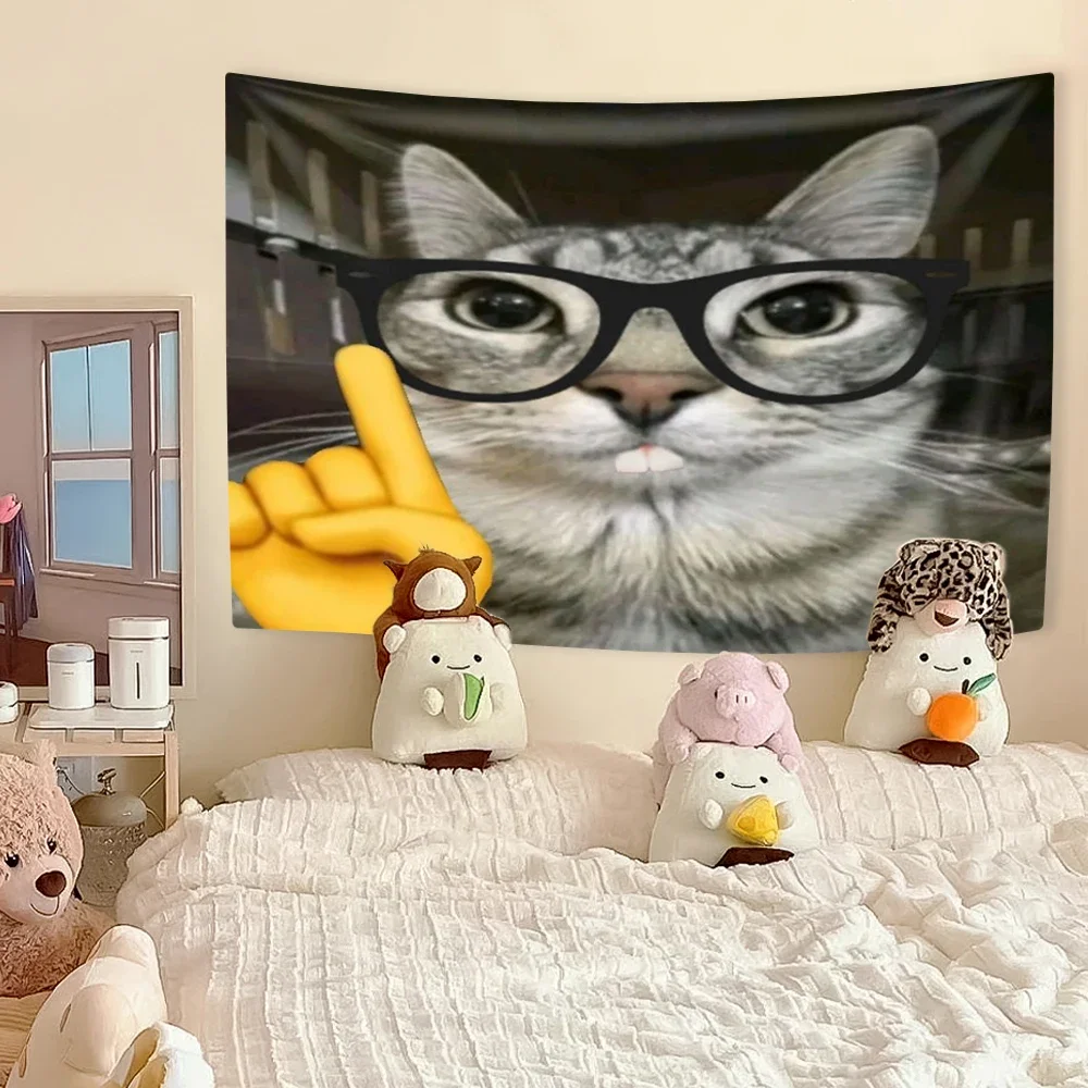 Afbeelding 5: Grappig kattenmeme wandtapijt, Kawaii Animal Home Decor wanddecoratie, slaapkamer slaapzaal achtergrond festival cadeau
