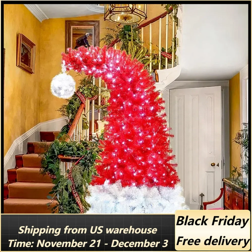 6FT Bendable Christmas Tree, Santa Hat Style Bent Christmas Tree with 300 LED Warm White Lights and 1250 Lush Branch Tips