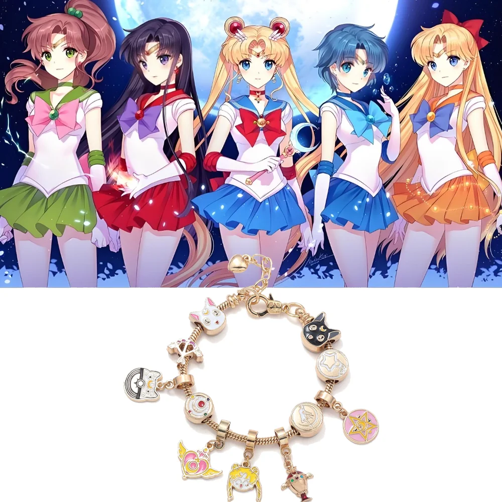 Anime Sailor Moon Bracelet Twin Ponytail Cat Tsukino Usagi Magic Transformer Metal Pendant Suitable For Ladies Friends Gift