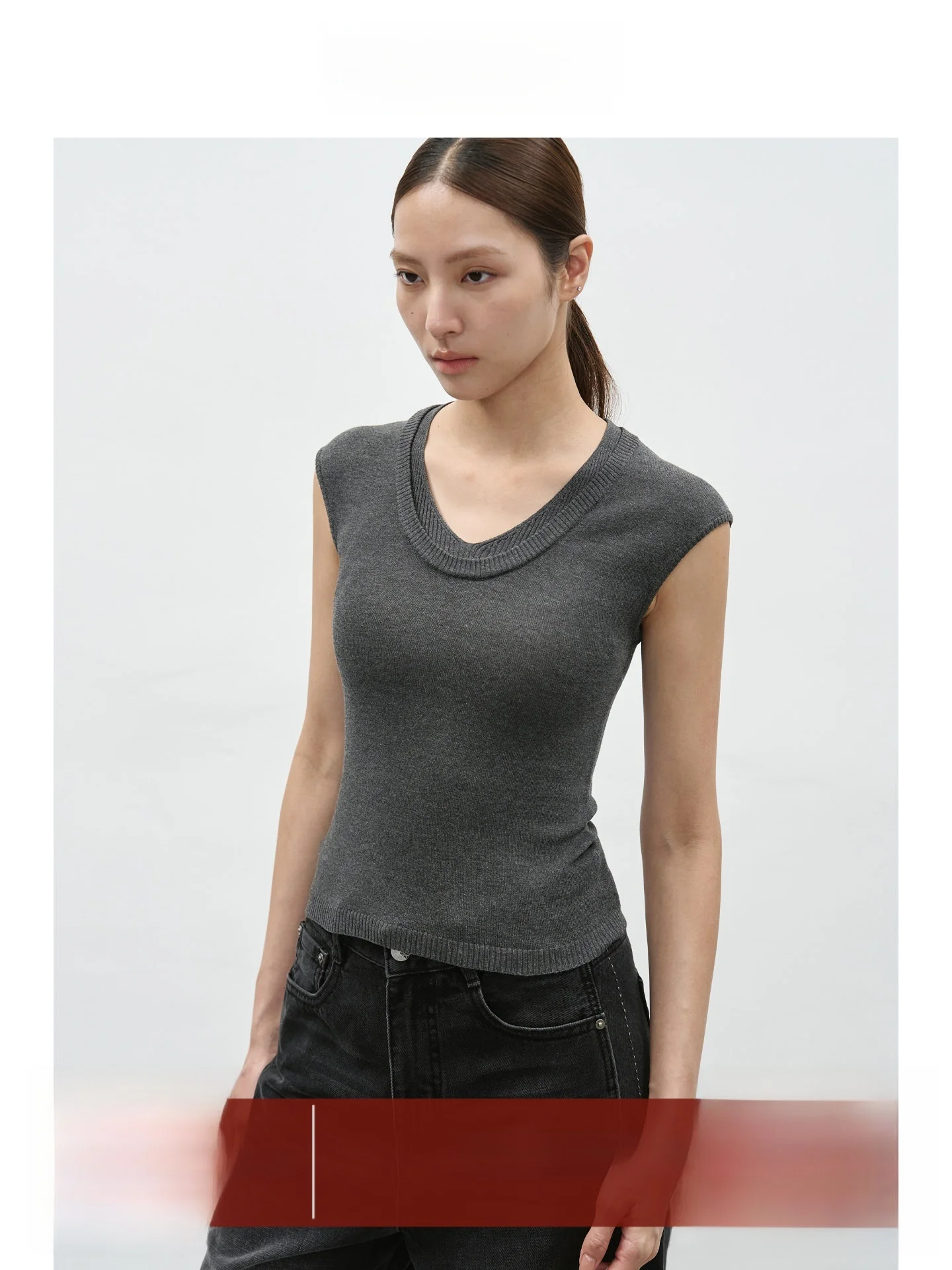 

Женский вязаный жилет EIGHTHMONTH с V-образным вырезом, облегающий, для ношения под одеждой, стандартной длины