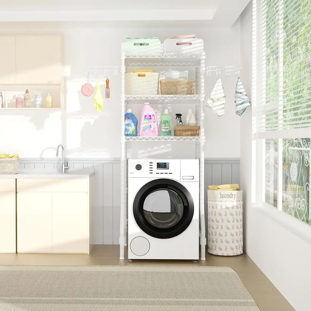 منظم تخزين مجفف الغسيل فوق الغسالة، 29.5 عرض × 17.3 عمق × 76.2 ارتفاع، يناسب آلات 27.1 وات، سعة تصل إلى 304 رطل، أبيض