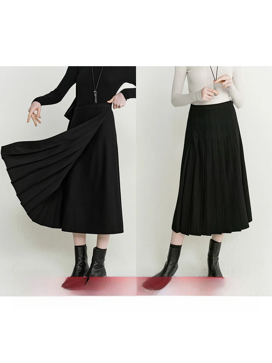 

Amyy Studios Wool Blend Long Skirt Asymmetrical Design Tfeta Fabric High Waist Daily Wear Ele Sle Polyester Wool Blend