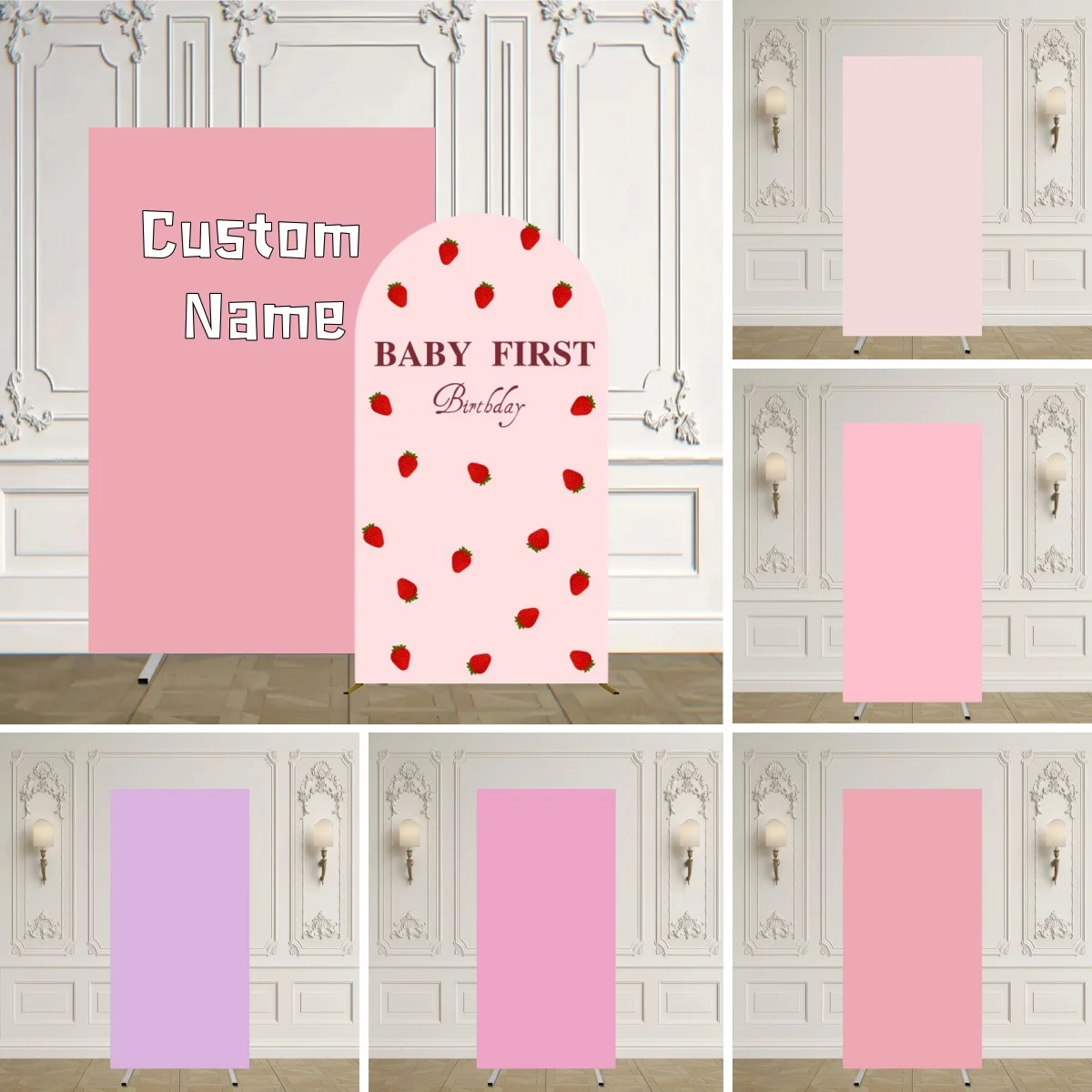 2-Sided Rectangle Square Backdrop Pink Photo Background For Gender Reveal Baby Shower Wedding Kids Birthday Party Photography