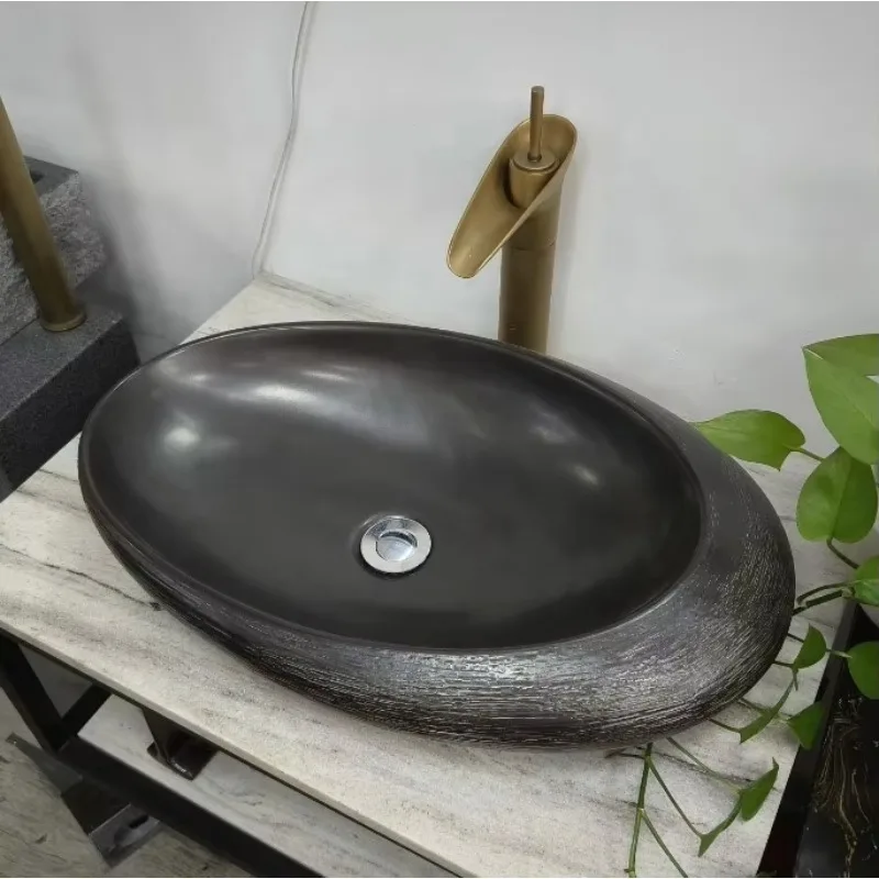 Bathroom Countertop Art Toilet Egg Shaped Ceramic Black Washbasin