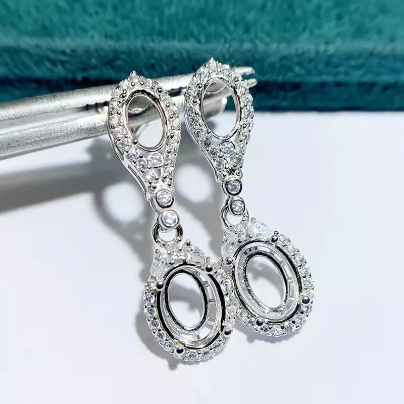 

MeiBaPJ 4mm*6mm 6mm*8mm Elliptic Stone DIY 925 Silver Empty Holder Fashion Drop Earrings Fine Charm Party Jewelry for Women