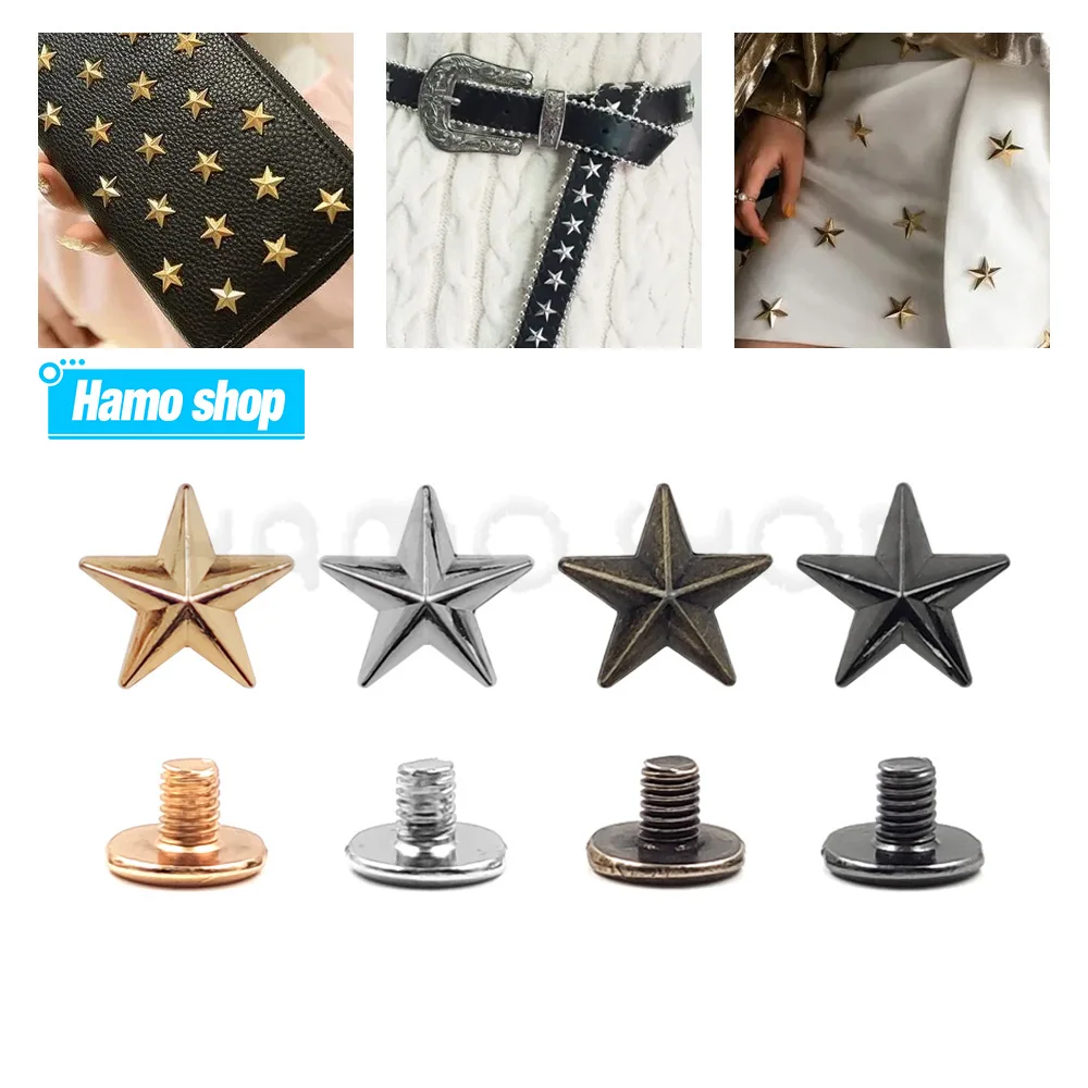 10 pçs metal estrela rebites studs picos pontos botões leathercraft diy para cinto saco scrapbooking sapatos boné tags acessórios de roupas