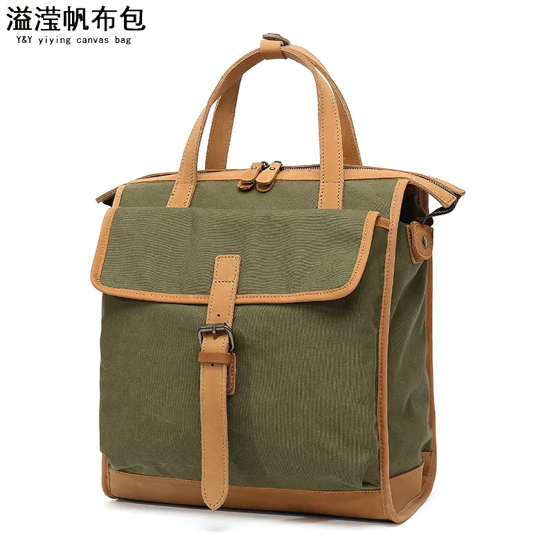 

Casual women's double shoulder waterproof canvas backpack, with first-layer leather handbag, small solid color, fashionable, sim