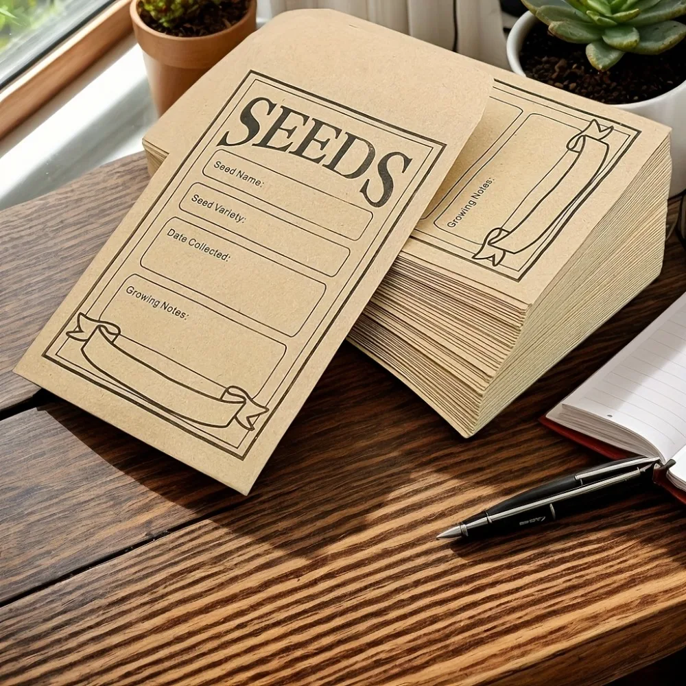 

25pcs Resealable Reusable Brown Kraft Paper Seed Mini Saving Envelopes Packets Organizer storage with Types Name Template