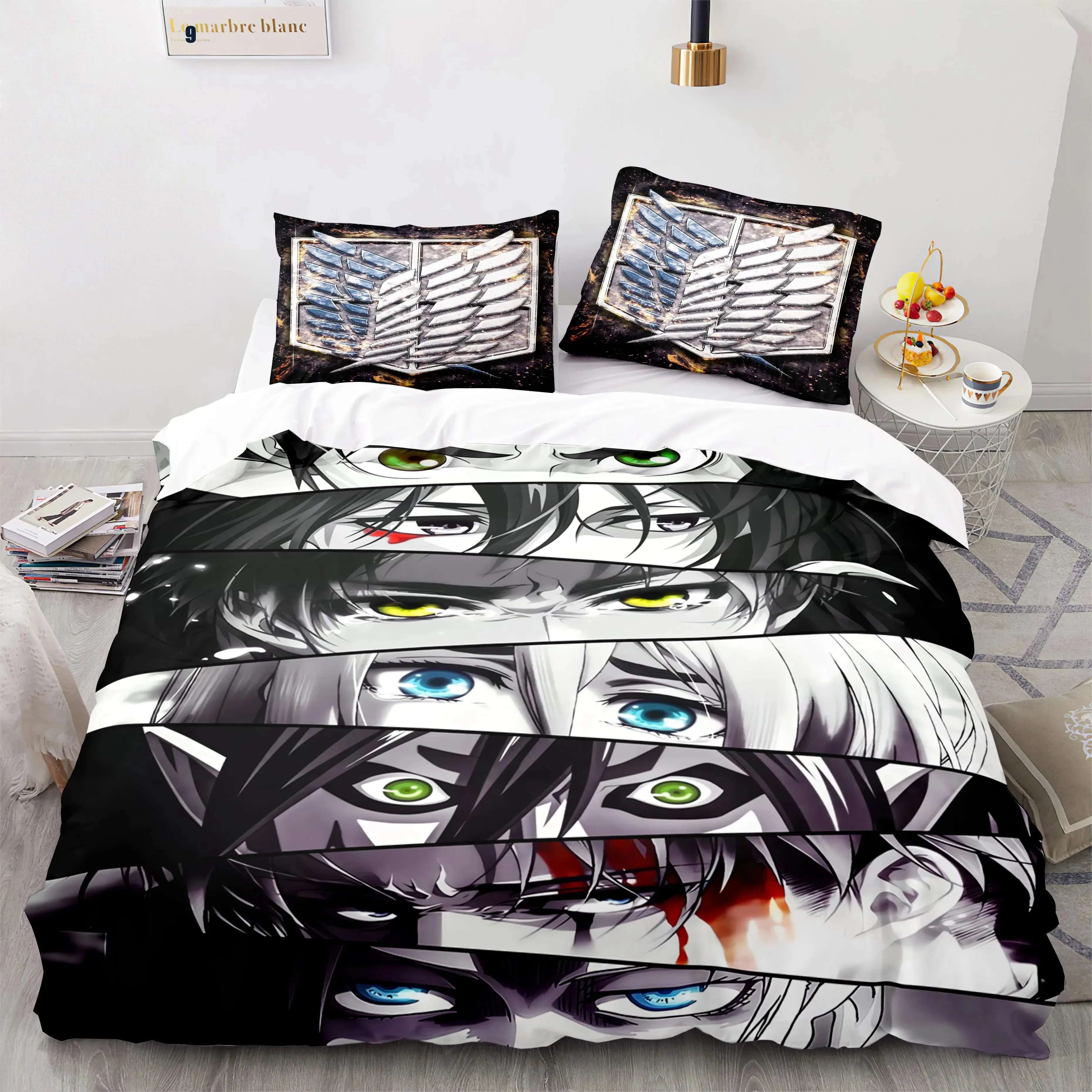 Attack on Titan Bedding Sets Cartoon Duvet Cover Girls Boys Single Twin For Bed Beautiful Holiday Gift