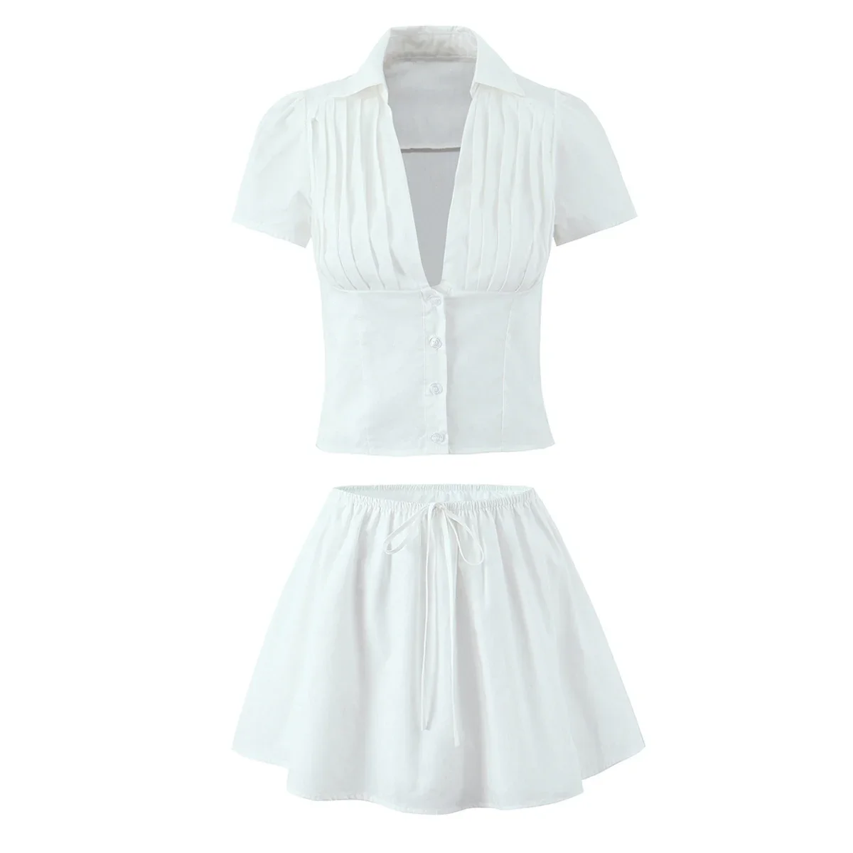 Minigonne bianche Kawaii Donna Estate 2025 Gonne arricciate moda giapponese Y2k Gonna a tubino Kawaii vintage con pantaloncini Cravatta frontale