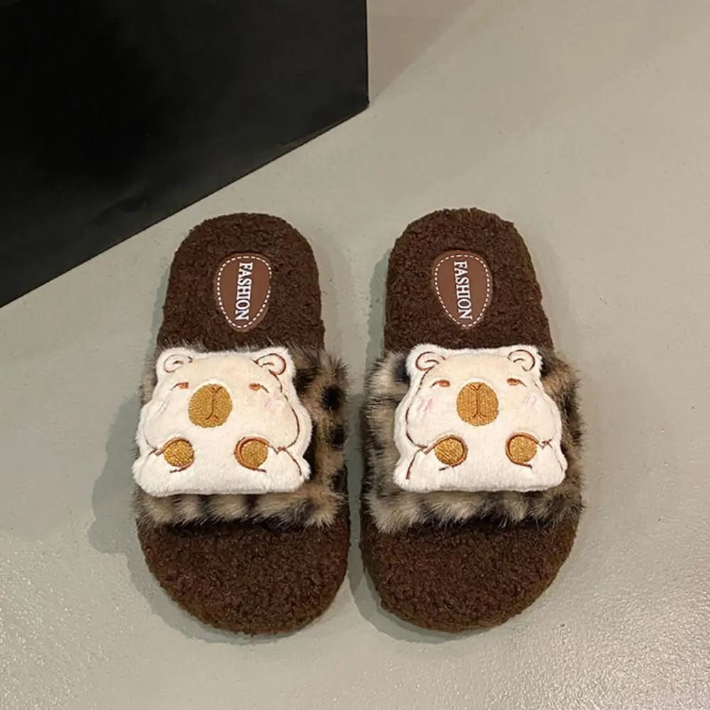 

Fluffy Capybara Plush Slippers Cartoon Thicken Warm Capybara Dolls Slippers Cute Anti-slip Plush Leopard Slippes Women