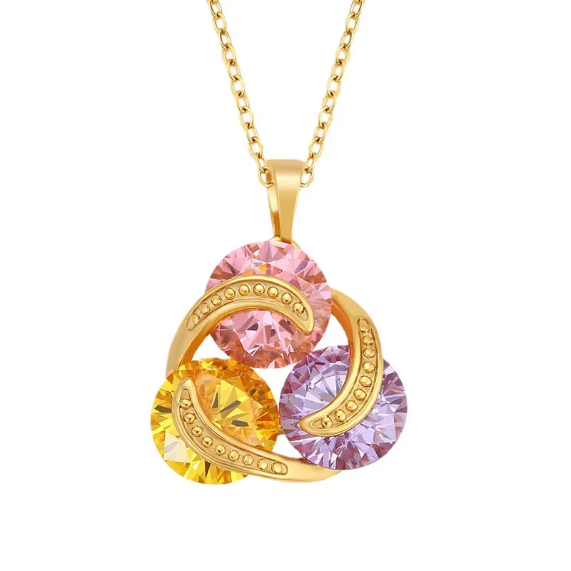 Luxury 24K 9999 Pure Gold real gold Colorful Moissanite Rotatable Pendant Necklace