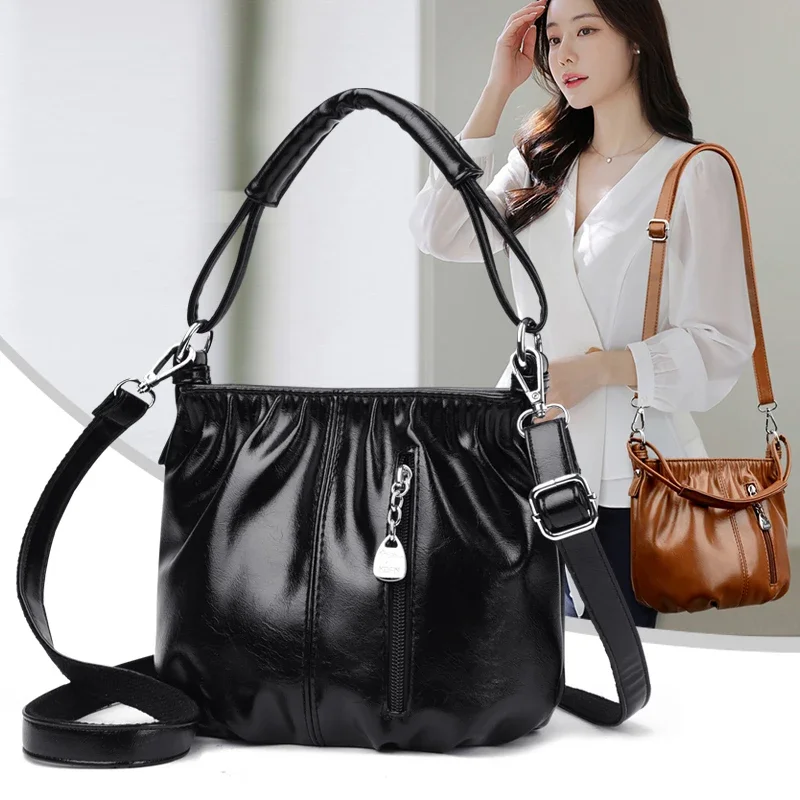 

Women's Bag Bucket bag Handbags Female Handbags Retro Solid Color PU Leather Shoulder Underarm Bags Ladies Shopper Hobos Bags