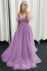 Off-the-shoulder Sweetheart Evening Dresses Lace Appliques Sheer Corset Prom Gowns Sleeveless Backless A-line Long Ball Gowns