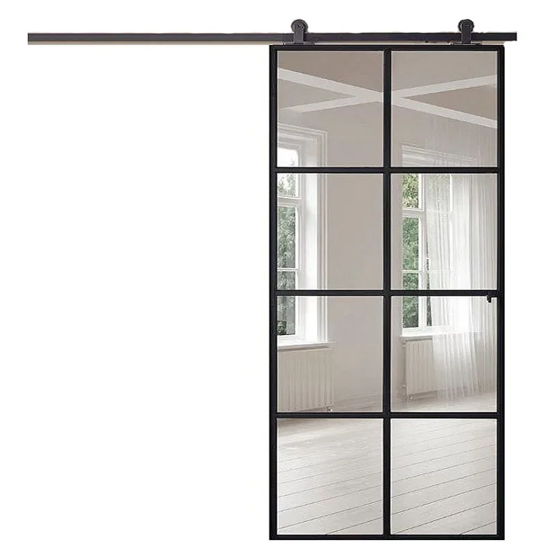 Newly narrow frame door style aluminum glass sliding barn door bath door designs