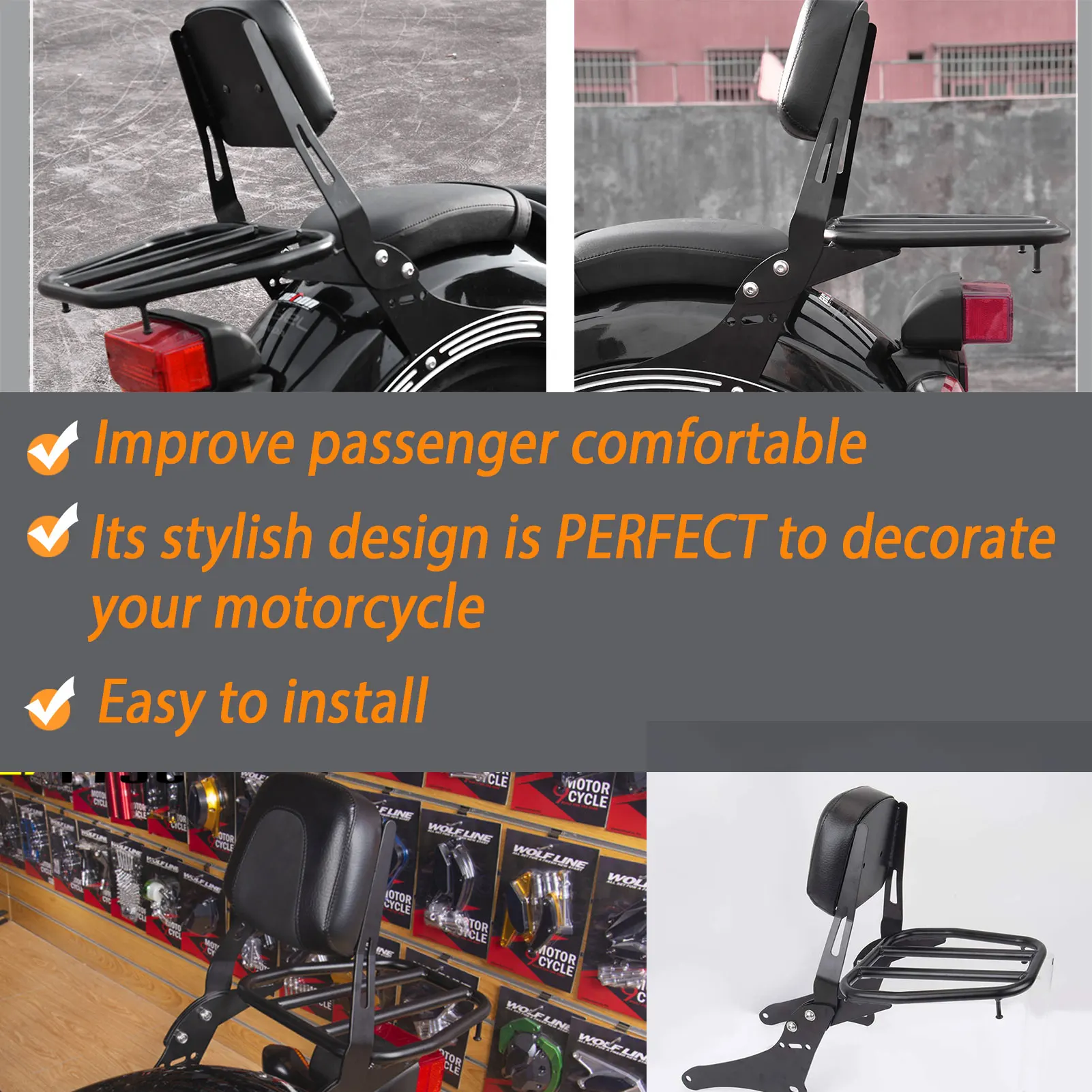 

For CMX300 CMX500 Rear Luggage Rack For Honda Rebel CMX 300 500 2017-2024 Motorcycle Detachable Passenger Backrest Sissy Bar