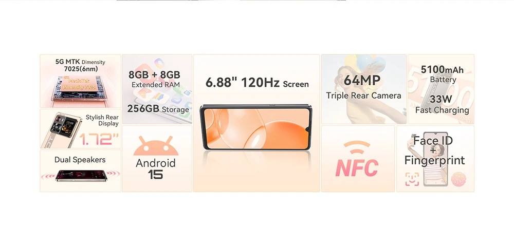 [Shipping From Poland] Cubot X100 Android 15 5G Smartphone 6.88" 16GB(8+8) RAM 256GB ROM 64MP 5100mAh 33W NFC Mobile Phone