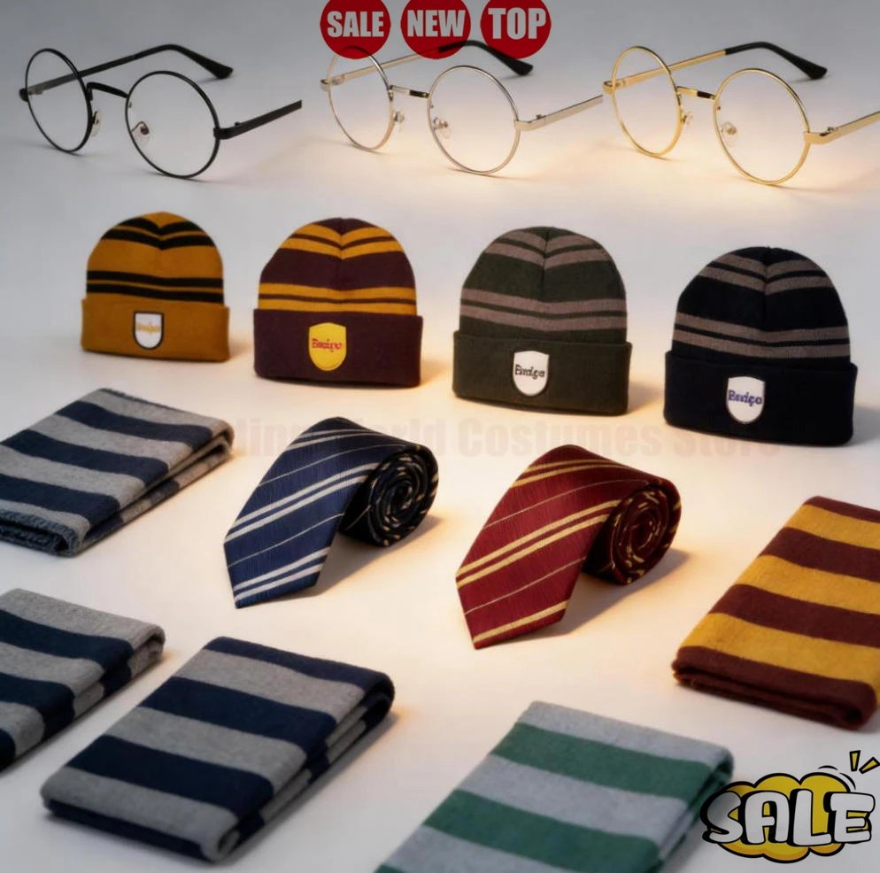 Acessórios Potter: Óculos, Relógio, Ampulheta, Cachecol, Luvas - Gryffindor/Slytherin - Suprimentos para Festa de Cosplay Estudantil, Presentes de Natal